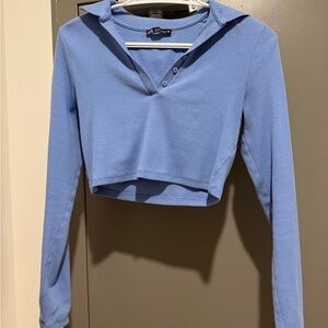 Zara Blue Collared Crop Top